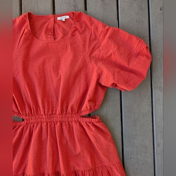 Madewell Orange Seersucker Puff-Sleeve Cutout Mini Dress XXL CottageCore Fall - Picture 7 of 9